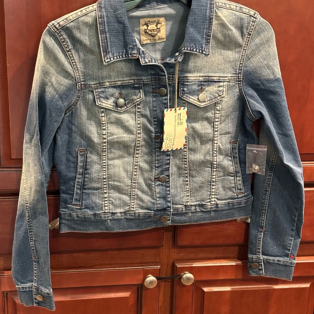 papaya denim jacket. NWT